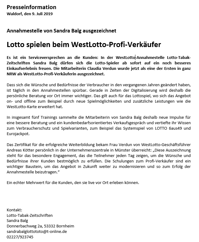 Presseartikel WestLotto 2019